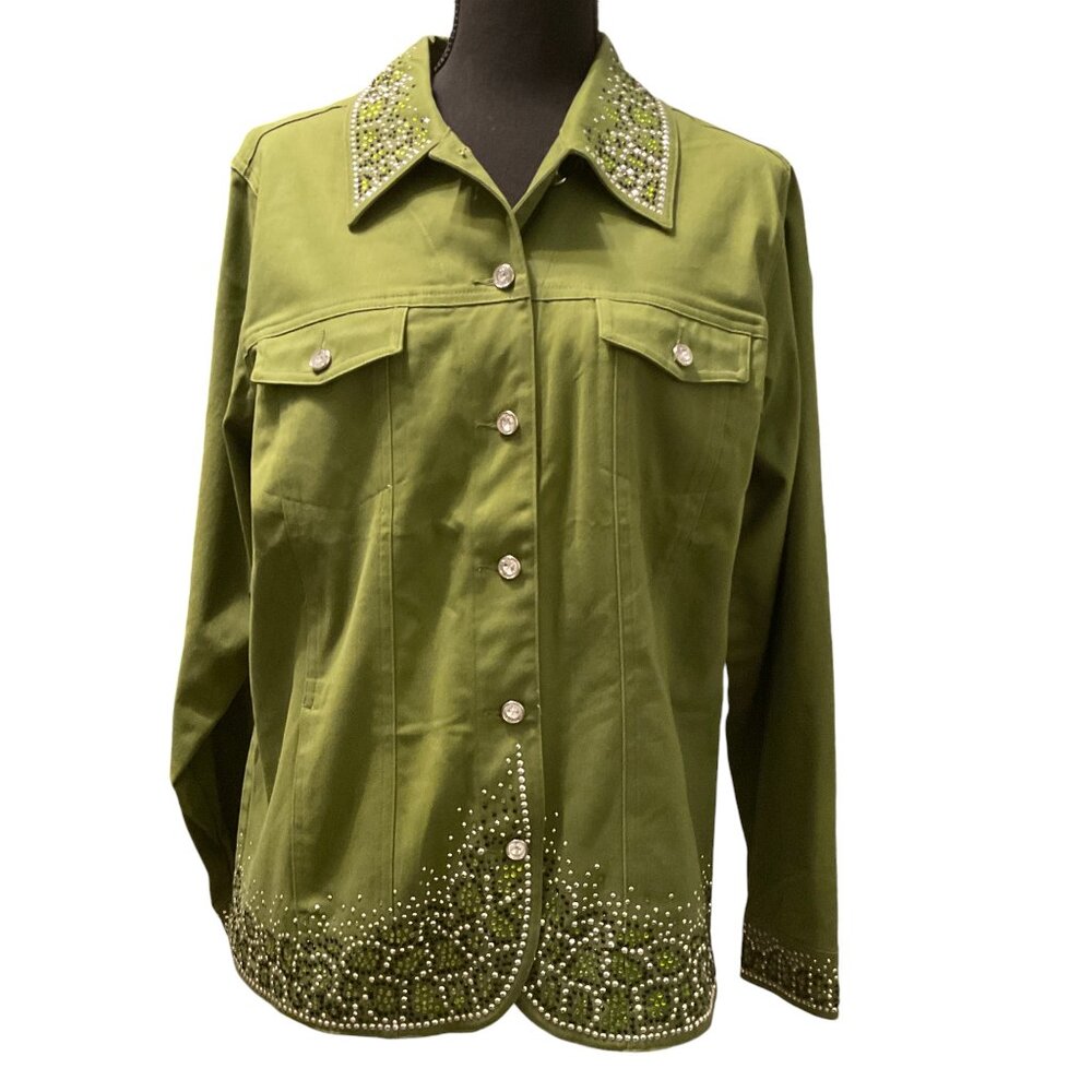 Quacker Factory Woman's Denim Jacket size M Olive Green NWT